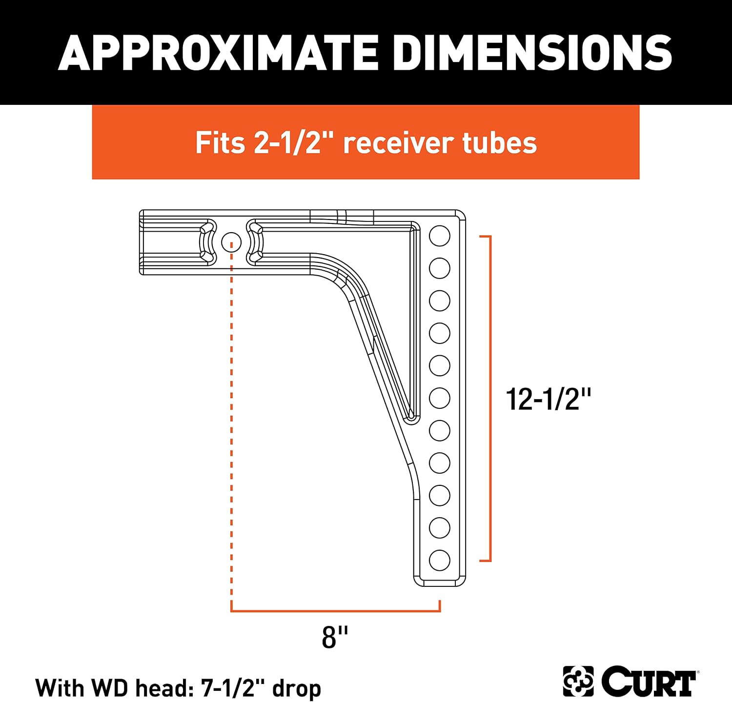 Curt Manufacturing 17132 Weight Distribution Hitch Replacement Shank (fits 2-1/2" Receiver, 8" Drop)