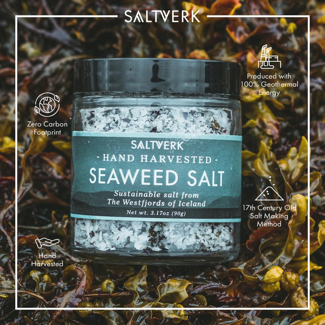 Saltverk Sea Salt - Seaweed 3.17 Oz | Gourmet, Icelandic, Hand Harvested and Sustainably Made