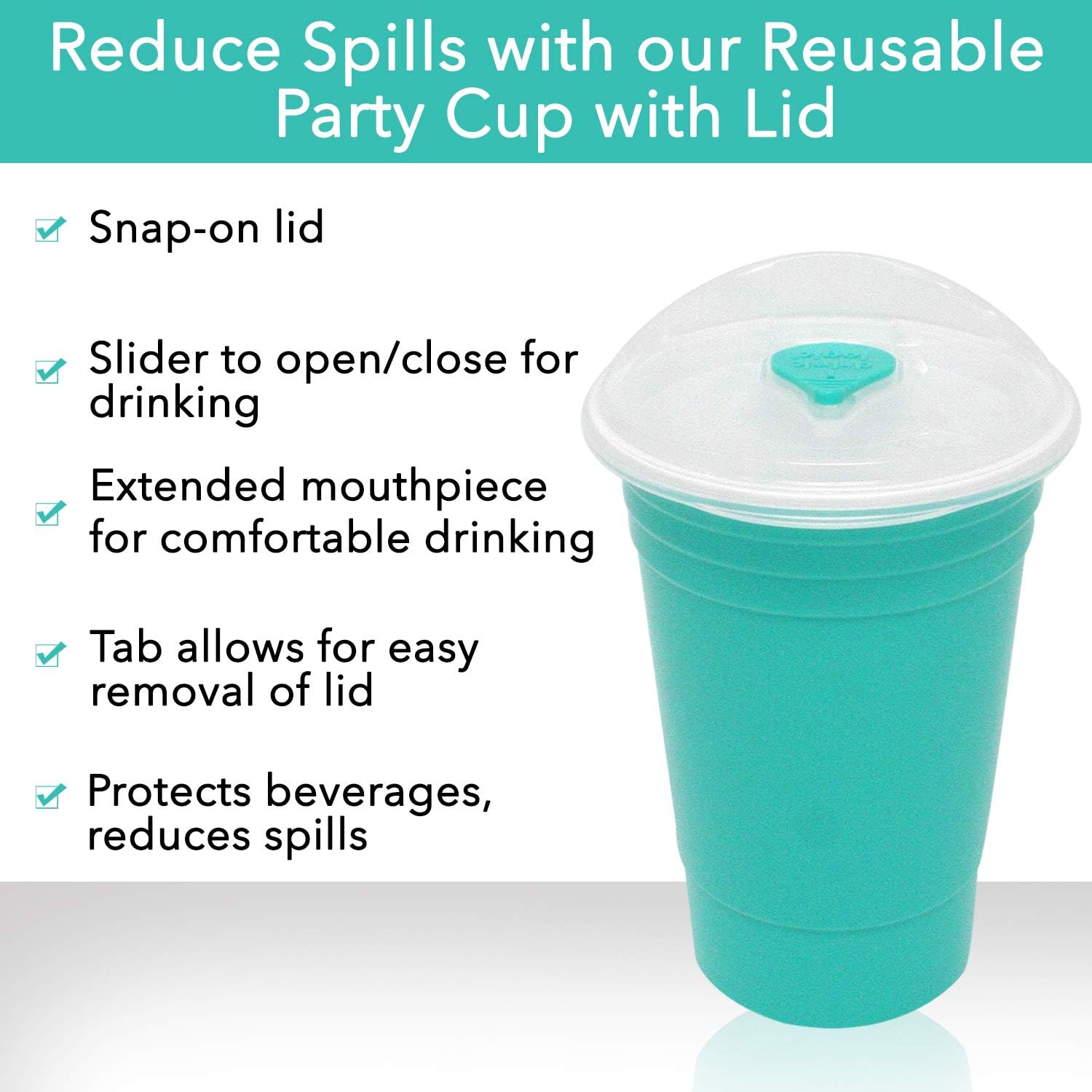 Rolling Sands Reusable BPA-Free 16 Ounce Blue Party Cups with Lids - 2 Pack, Made in USA
