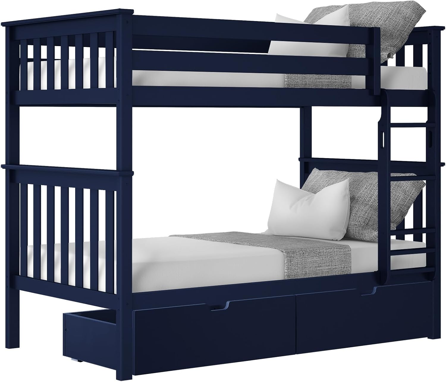 Max & Lily Bunk Bed Twin over Twin, Solid Wood Bunk Bed Frame with Ladder for Kids, 14" Safety Guardrails, Easy Assembly, No Box Spring Needed, White