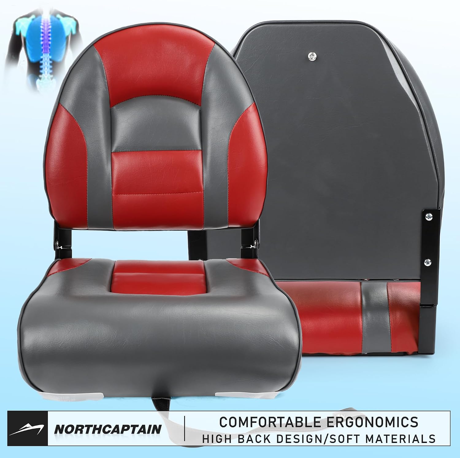 NORTHCAPTAIN Deluxe A Pair of Marine High Back Folding Boat Chair Fishing Boat Seat, for Fishing, Bass/Jon/Pontoon Boat Chairs