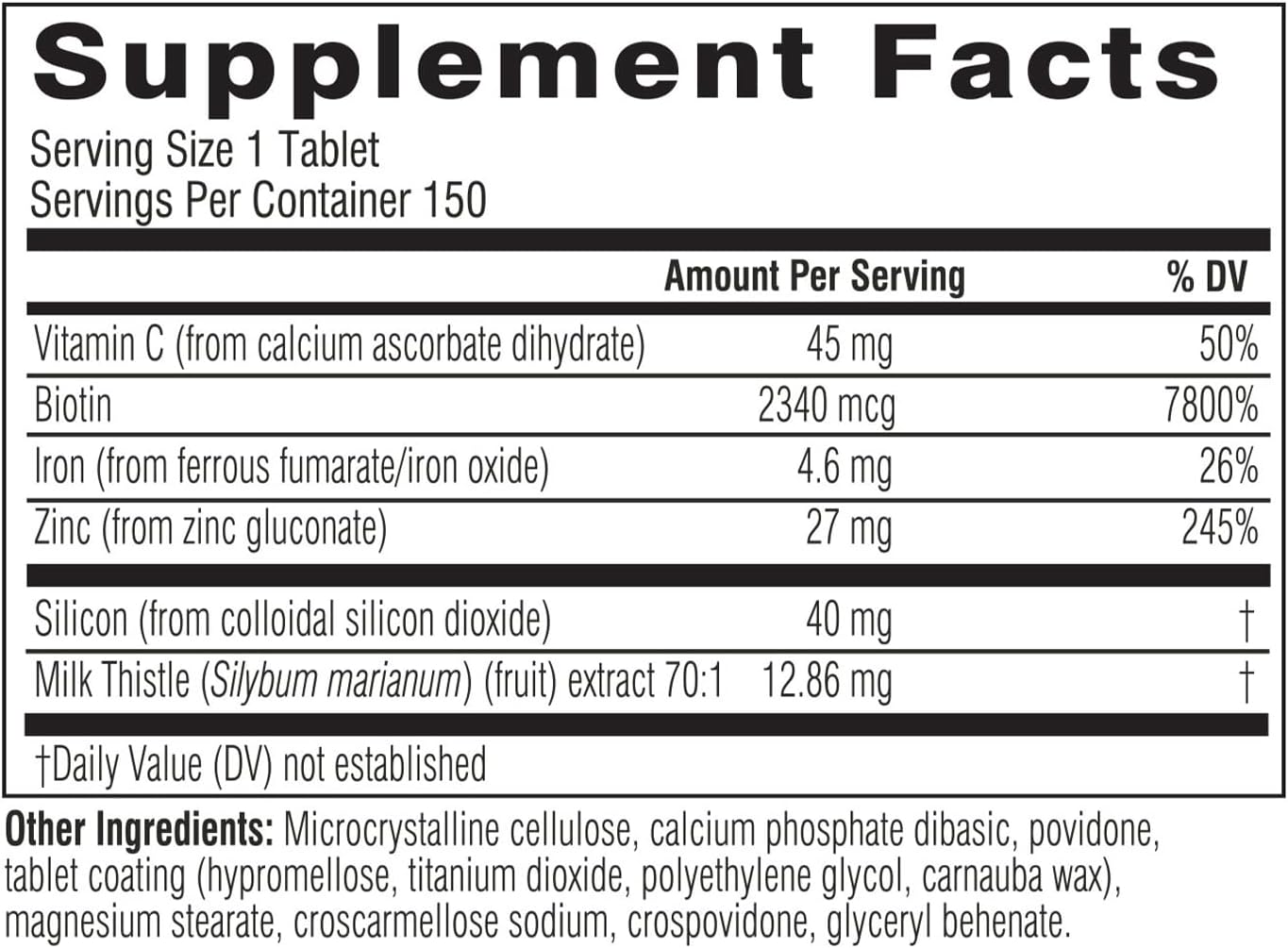 Swisse Biotin Hair Skin and Nails Vitamins for Women & Men | 5 Months Supply | Milk Thistle, Biotin, Vitamin C