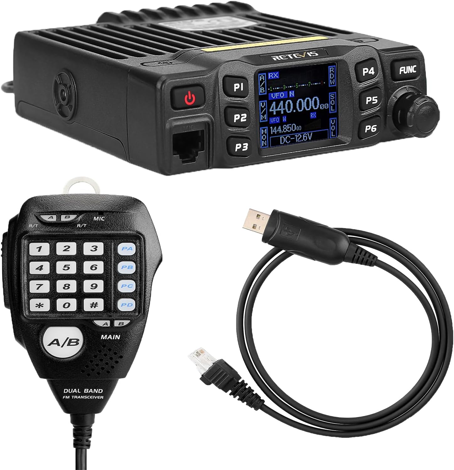 Retevis RT95 Mobile Ham Radio, 2m/70cm Dual Band Mobile Ham Radio Kit | Dual Speakers, CHIRP, 180° Rotatable LCD Screen, VOX, Ham Radio Base Station, Mobile Transceiver with Cable for Vehicle Car
