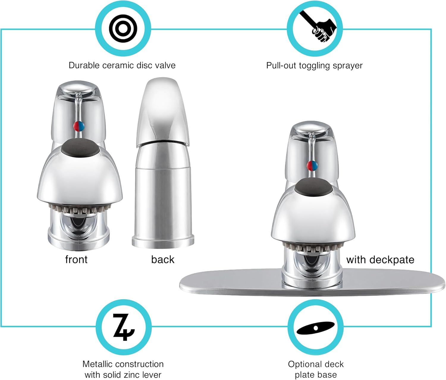 Dura Faucet DF-NMK852-WT RV Pull-Out Swivel Kitchen Sink Faucet (White) | One-hole, single-handle design with smooth lever control for galley cleanup. Easy DIY install with common hand tools.
