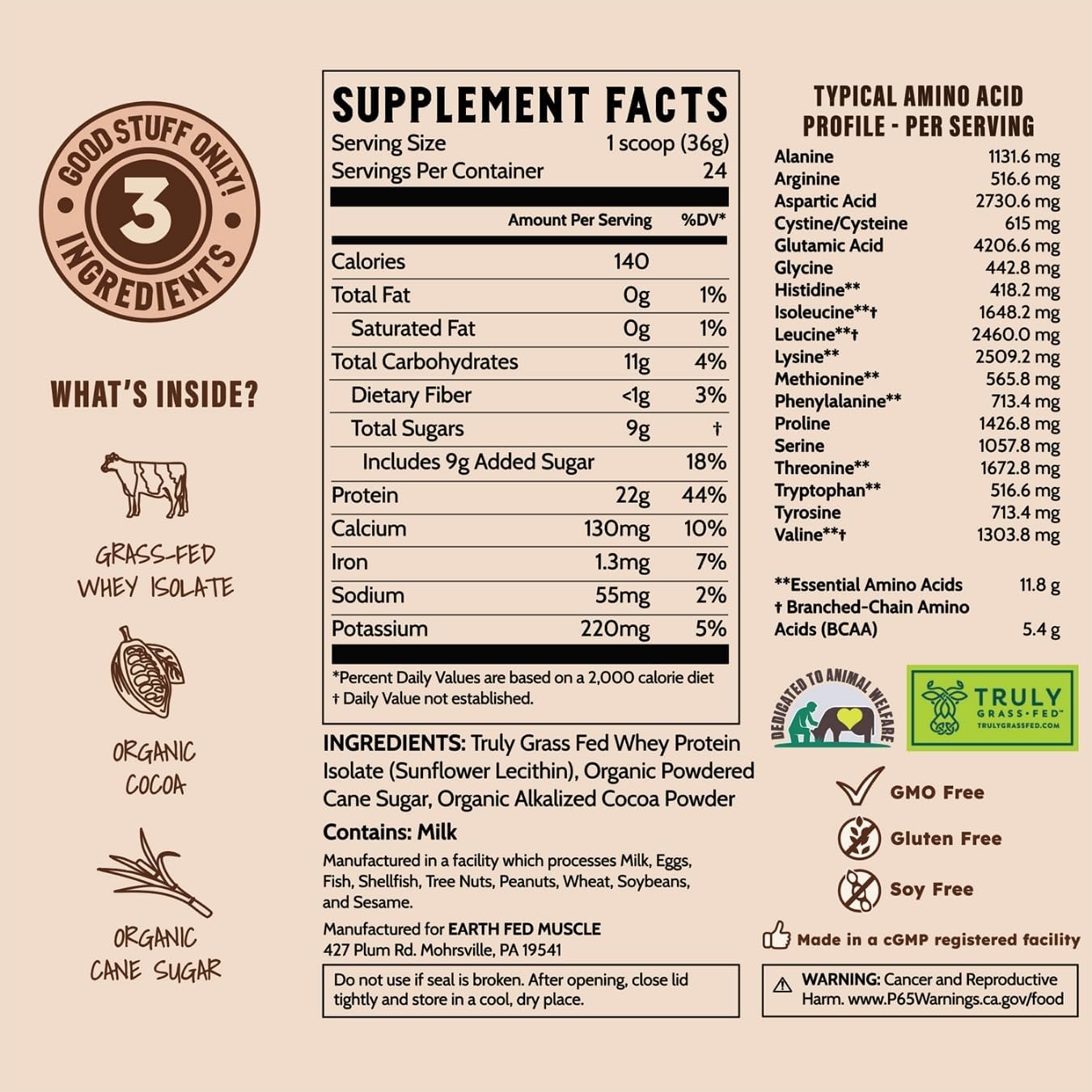 Earth Fed Muscle Whey Back Vanilla Irish Grass Fed Whey Protein Isolate | 25g protein per scoop, Third-Party Certified. Smooth vanilla, zero artificial sweeteners. Cold-processed in Ireland.