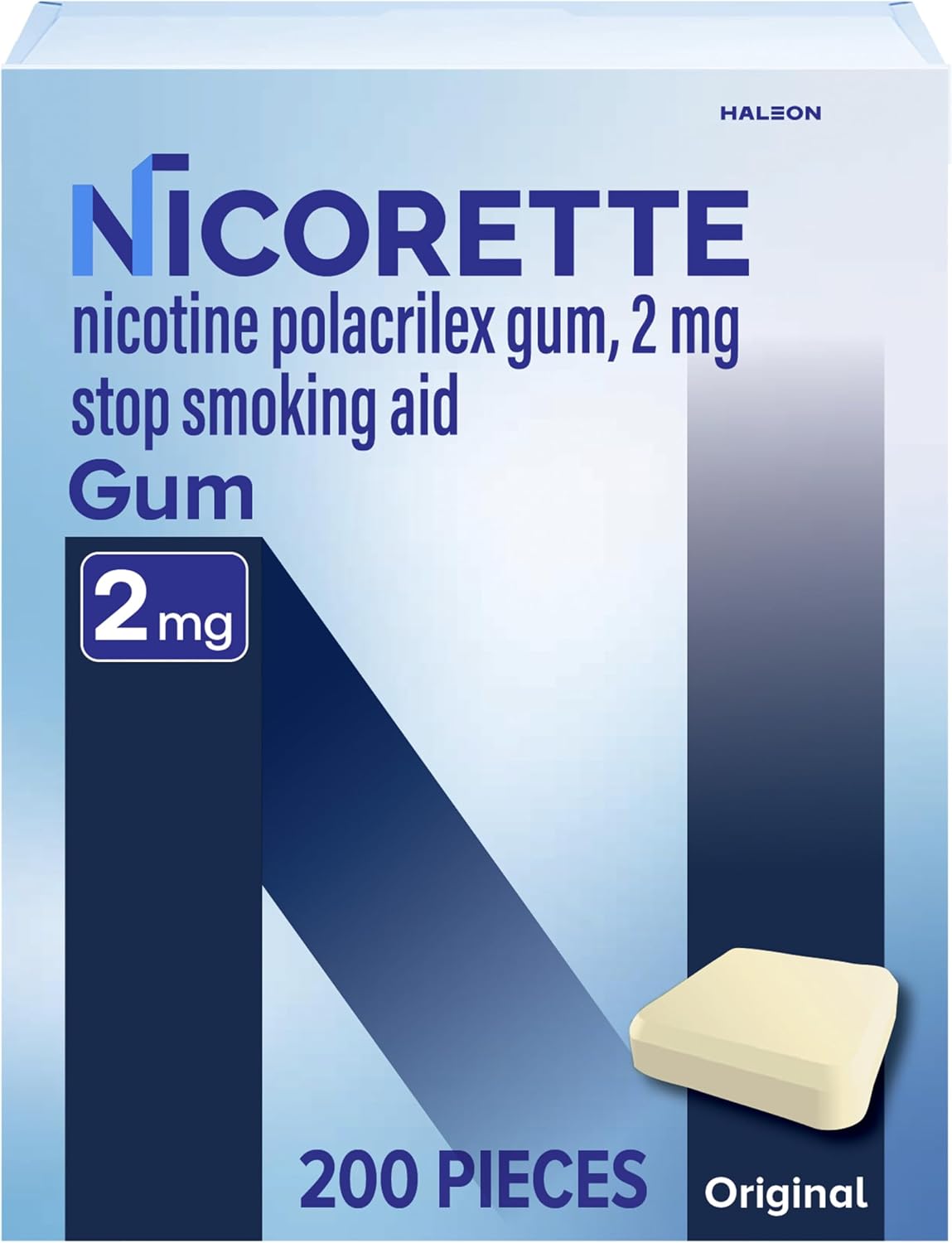 Nicorette Nicotine Gum Stop Smoking Aid, 2 mg, Original Flavor - 200 Count | Reduces Nicotine Cravings and Withdrawal Symptoms, Intense Craving Relief, Portable Smoking Cessation Gum