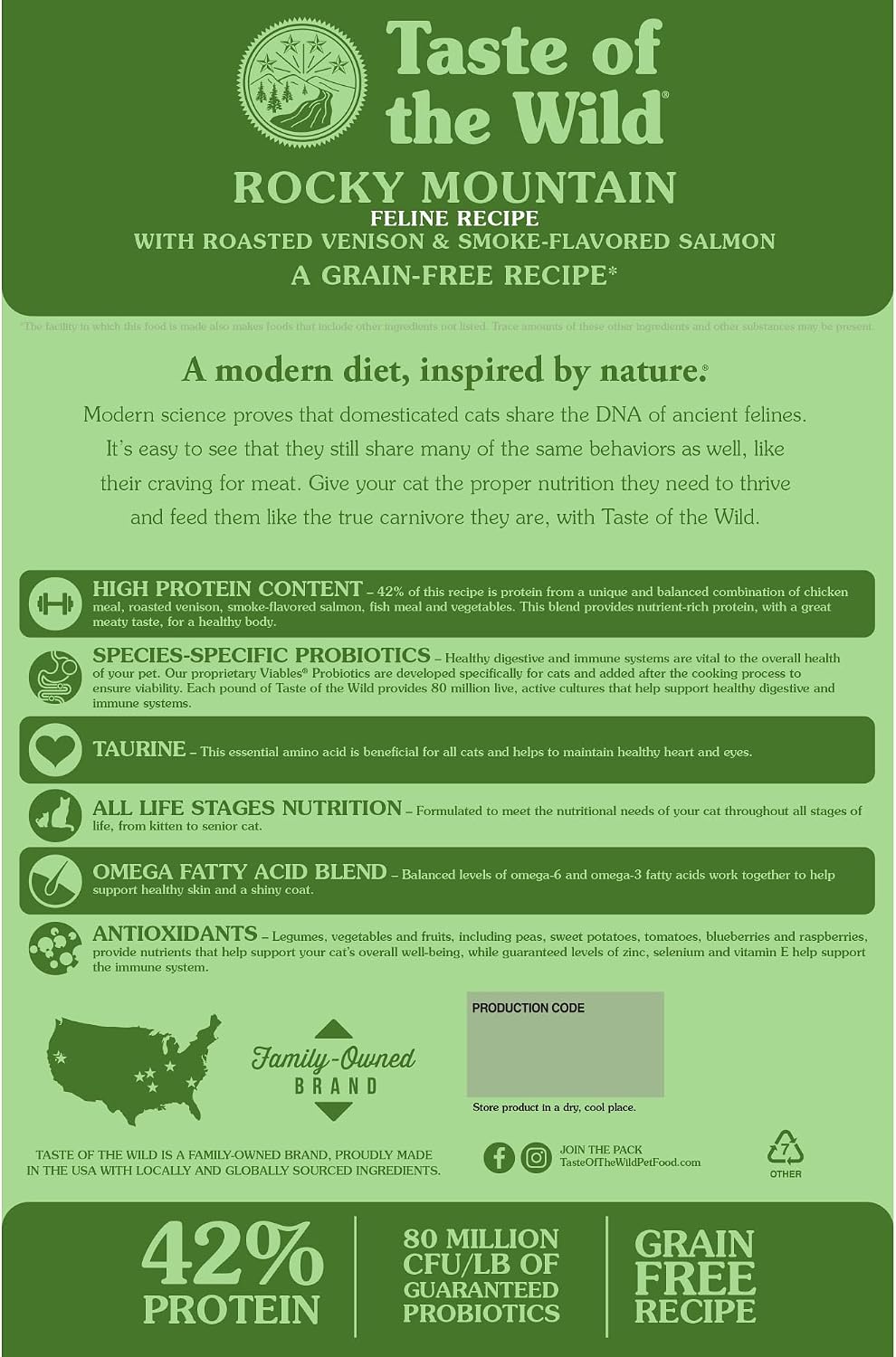 Taste of the Wild Rocky Mountain Dry Cat Food, Roasted Venison, 5lb | Kitten, Adult & Senior Cats | High Protein | Grain Free Recipe* | Nutrient Dense to Help Support Peak Health