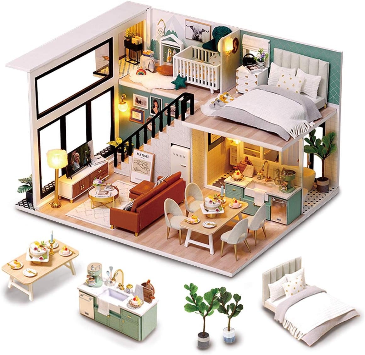 GuDoQi DIY Miniature Dollhouse Kit, Miniature House Kit 1:24 Scale, Tiny House kit with Music and Furniture Kit, Great Gift for Birthday Christmas