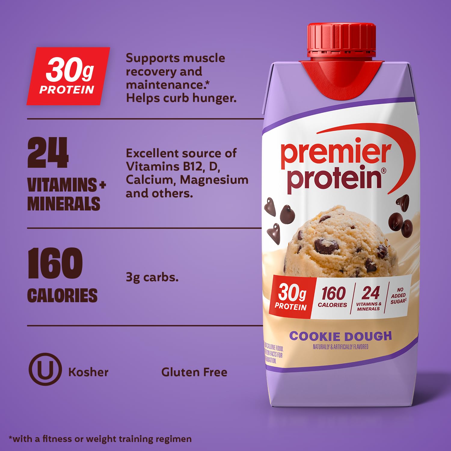 Premier Protein 30g High Protein Shake, Vanilla, 12 Pack | 160 Calories, 24 Vitamins & Minerals, No Added Sugar, Supports Muscle Health, Gluten-Free, 11 oz