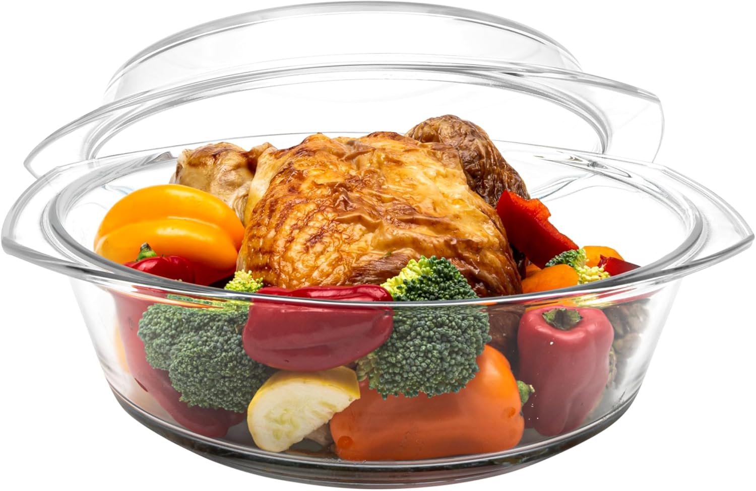 Simax Round Glass Casserole Dish, Clear Glass Round Casserole Dish with Lid and Handles, Covered Bowl for Cooking, Baking, Serving, Microwave