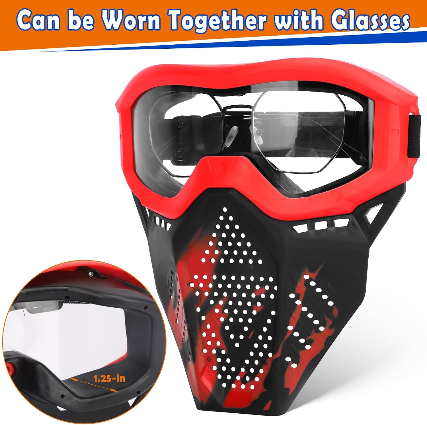 POKONBOY 2 Pack Tactical Mask with Goggles Compatible with Nerf Rival , Apollo, Zeus, Khaos, Atlas, & Artemis Blasters Rival Mask Red & Blue