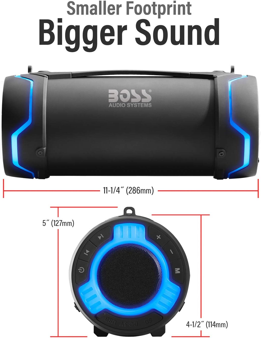 BOSS Audio Systems Tube Portable Weatherproof Bluetooth Stereo Speaker - 3-Inch, Full Range, Tweeters, 8 Hours of Play Time, Sold Individually
