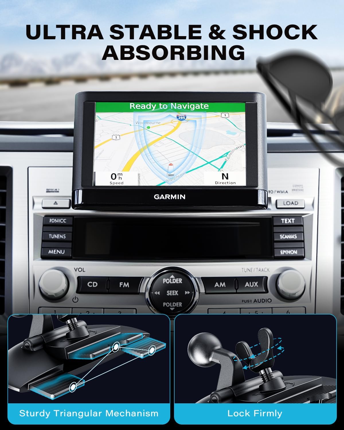 APPS2Car CD Slot GPS Mount for Car, Compatible with 17mm Ball GPS Devices | Replacement GPS Car Mount with Screw-Lock CD Slot Base