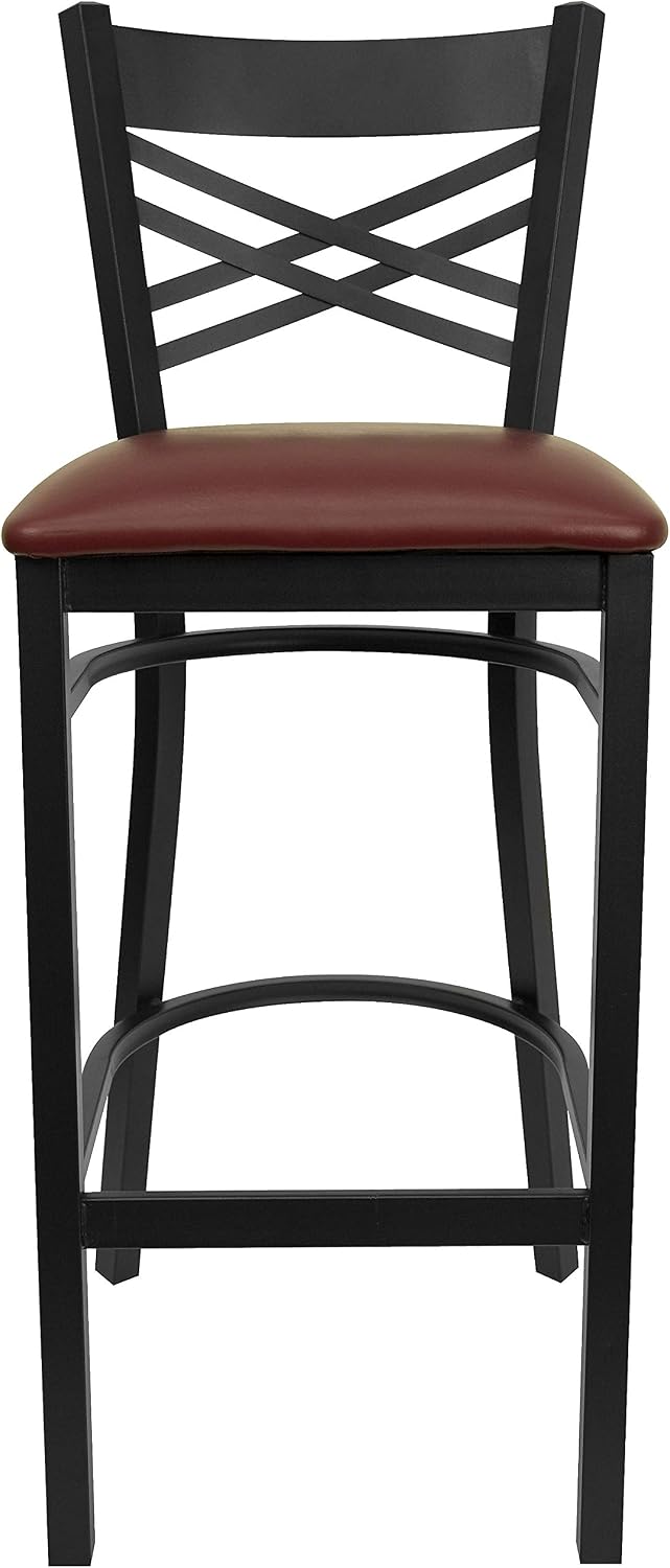 Flash Furniture Hercules Metal Restaurant Barstool, Black | X Back Style, Vinyl Upholstery, Durable Construction, Commercial Use