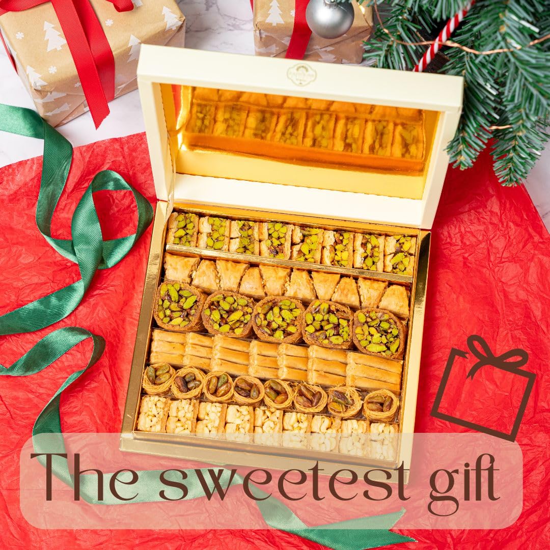 Zaitoune Cashew & Pistachio Baklava Selection Box - 1.1 lb | Traditional Luxury Honey Pastry | Arabic Dessert with Authentic flavors in Beautiful