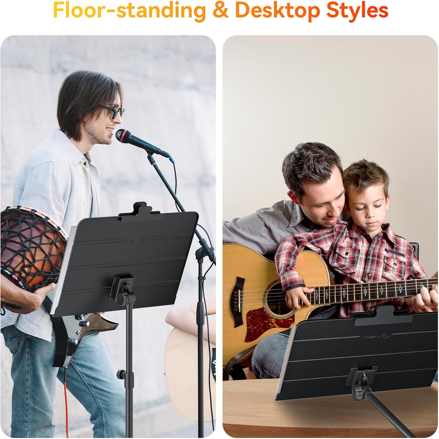 K KASONIC - Dual-Use Folding Sheet Music Stand & Desktop Book Stand with Portable Carrying Bag, Sheet Music Folder & Clip Holder (Black)