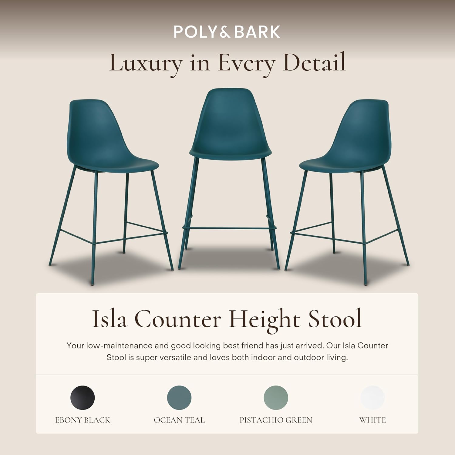 Poly & BARK Isla Modern Kitchen Chairs Set of 4 - Plastic Dining Chair with Metal Legs - Quick Assembly Simple Cafe Chairs Plastic for Indoor or