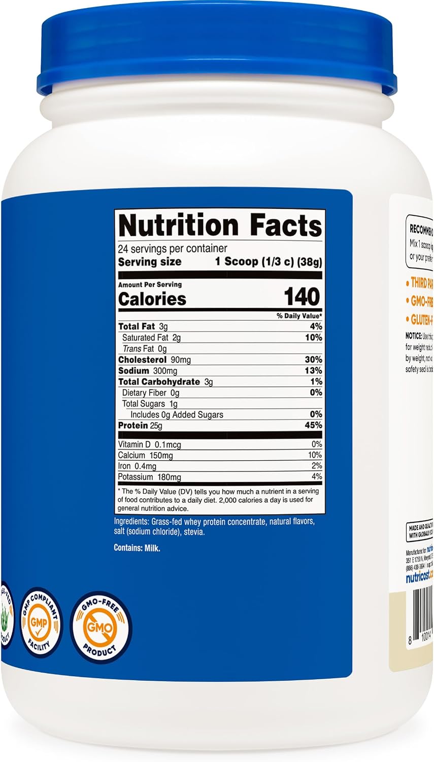 Nutricost Grass-Fed Whey Protein Concentrate (Unflavored) 2LBS | Undenatured, GMO-Free, Gluten Free, Natural Flavors