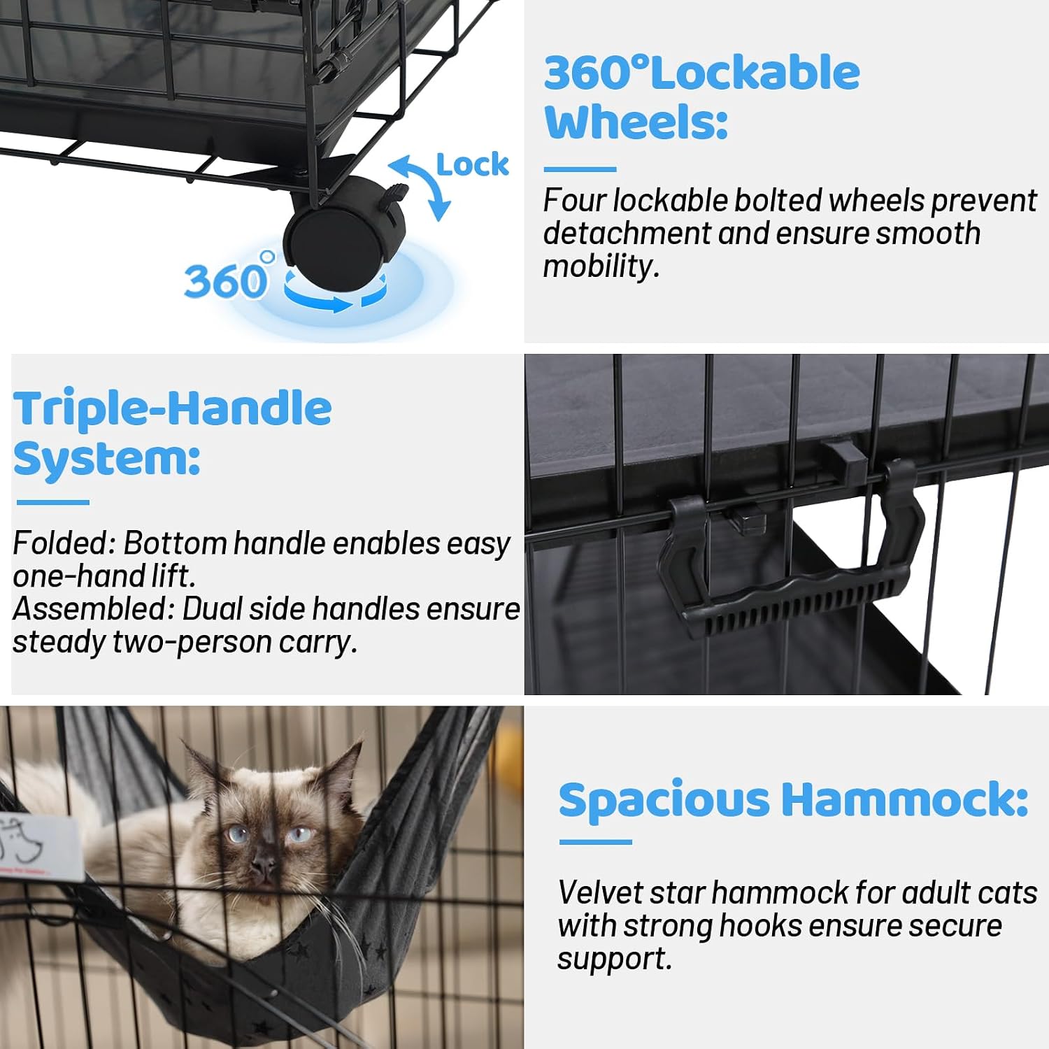 Homey Pet 51 Inch Cat Cages Indoor w/Side Door, Paw-Safe Plastic Platform