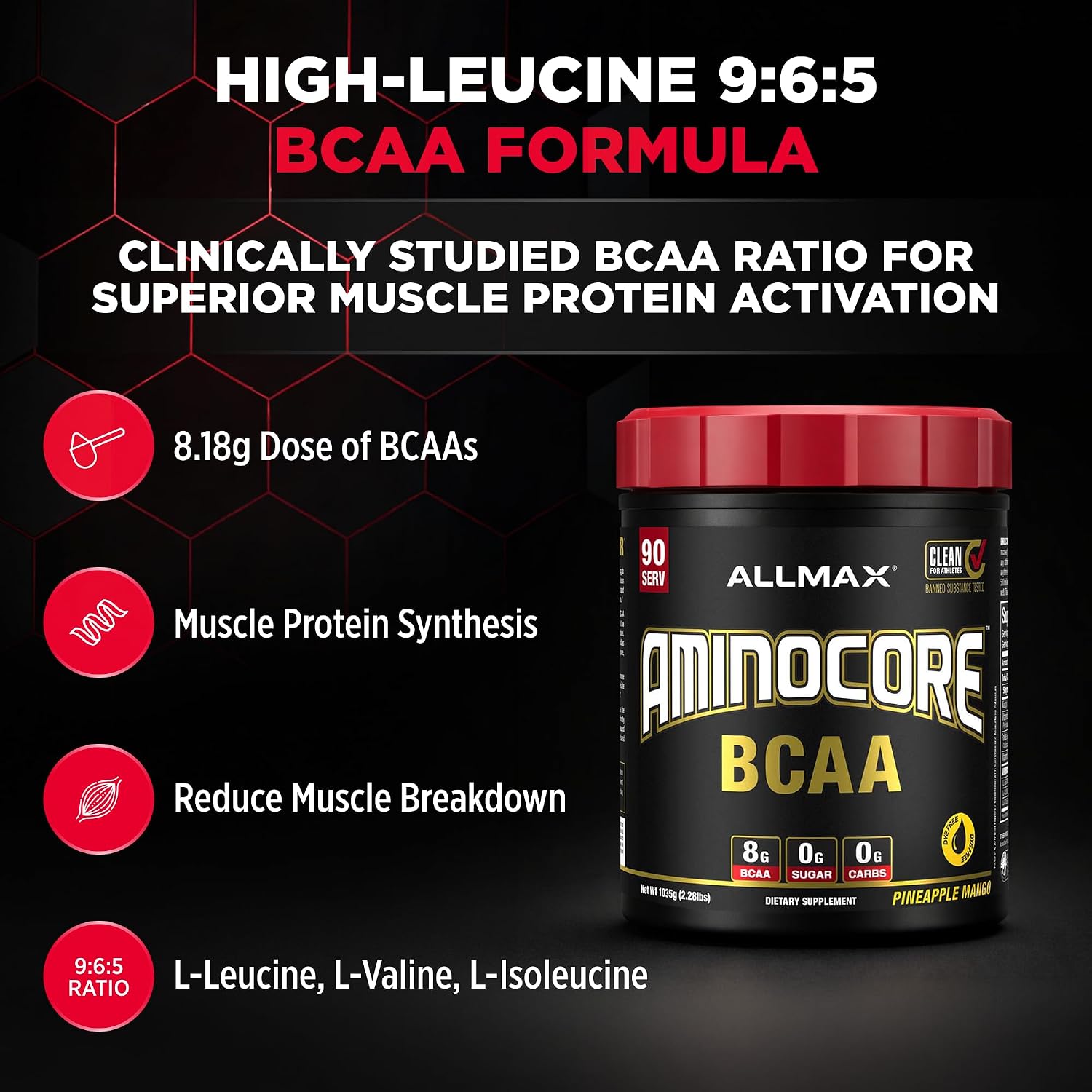 ALLMAX AMINOCORE BCAA Powder, Watermelon, 90 Servings, 1035 g