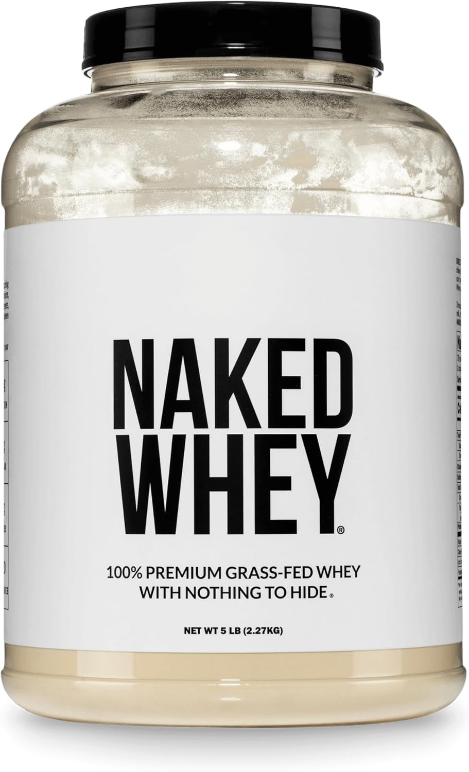 NAKED Whey 5LB 100% Grass Fed Unflavored Whey Protein Powder - Only 1 Ingredient, NSF Certified, Undenatured, Gluten Free, Soy Free, Promote Muscle Growth and Recovery - 76 Servings