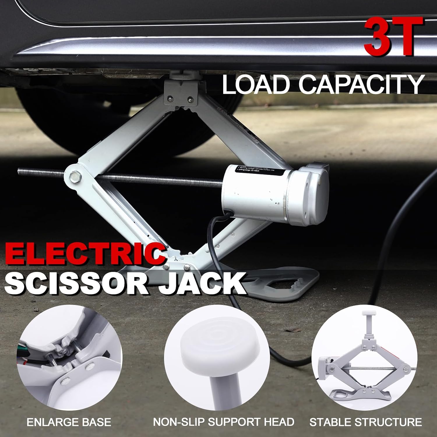 Trihelper Electric Car Jack 3 Ton 12V Scissor Jack with Impact Wrench