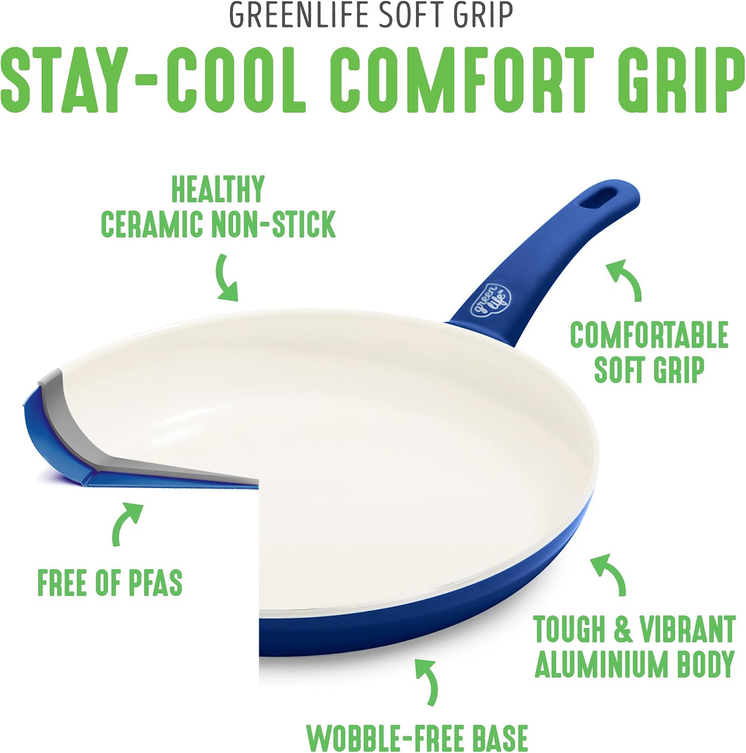 GreenLife Soft Grip Healthy Ceramic Nonstick, 15 Piece Cookware Pots and Pans Set, Induction, PFAS-Free, Dishwasher Safe, Turquoise