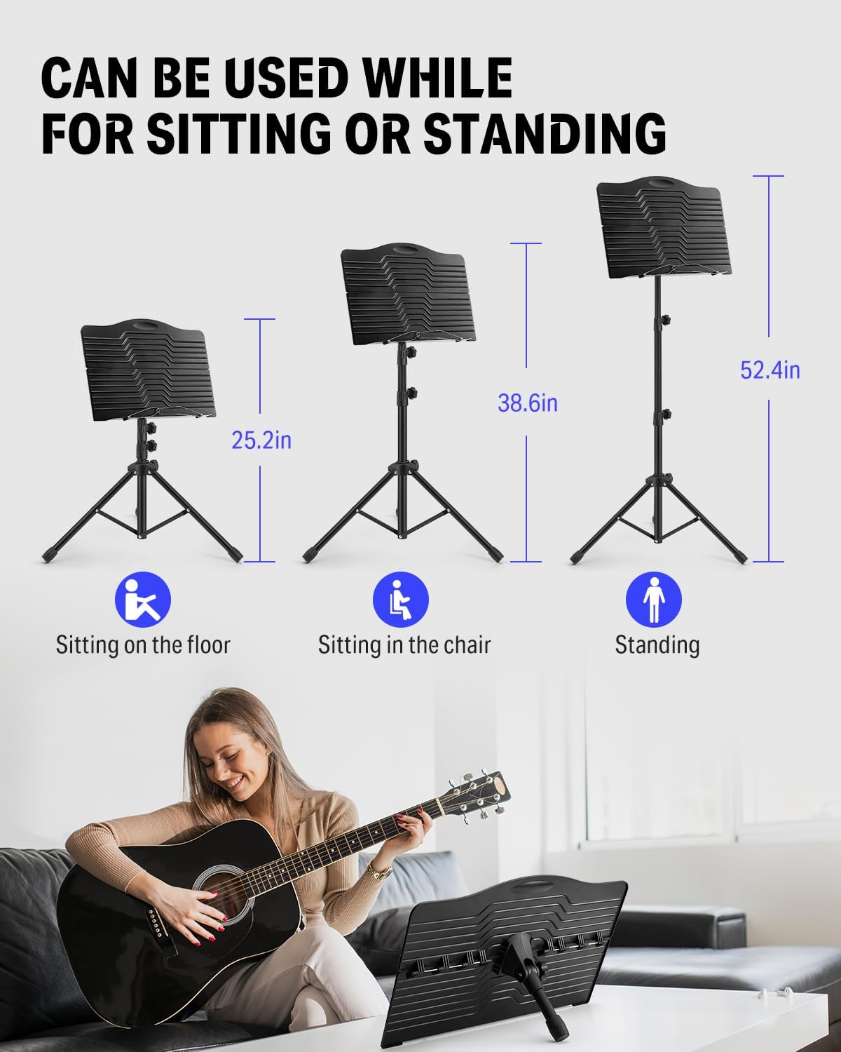Donner DMS-1 Sheet Music Stand with Light & Carrying Bag | Portable Metal Music Stand, Tabletop Music Book Stand for Guitar, Ukulele, Violin Players