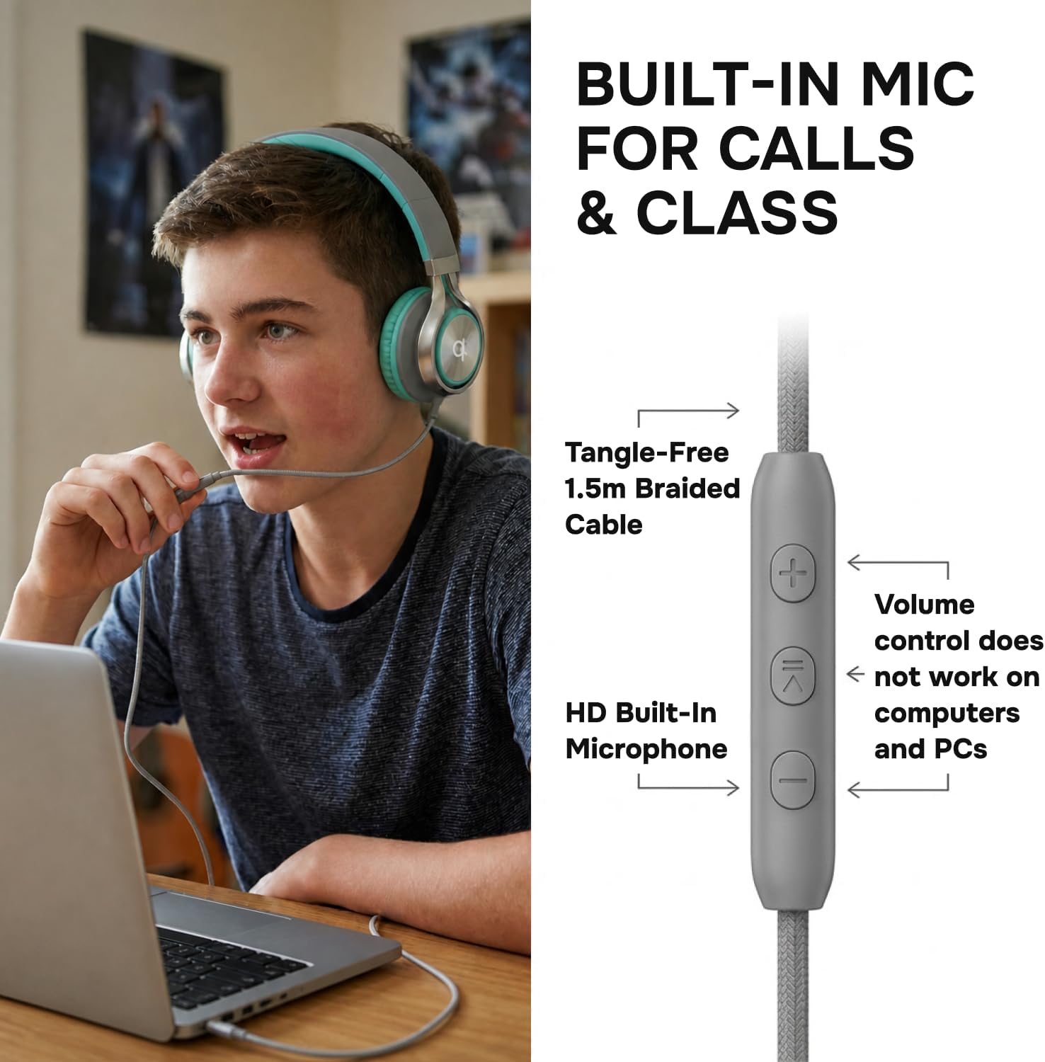 ARTIX Wired Headphones for Classroom & School with Microphone & Volume Control - Adults, Teens & Kids Headphones with Cord