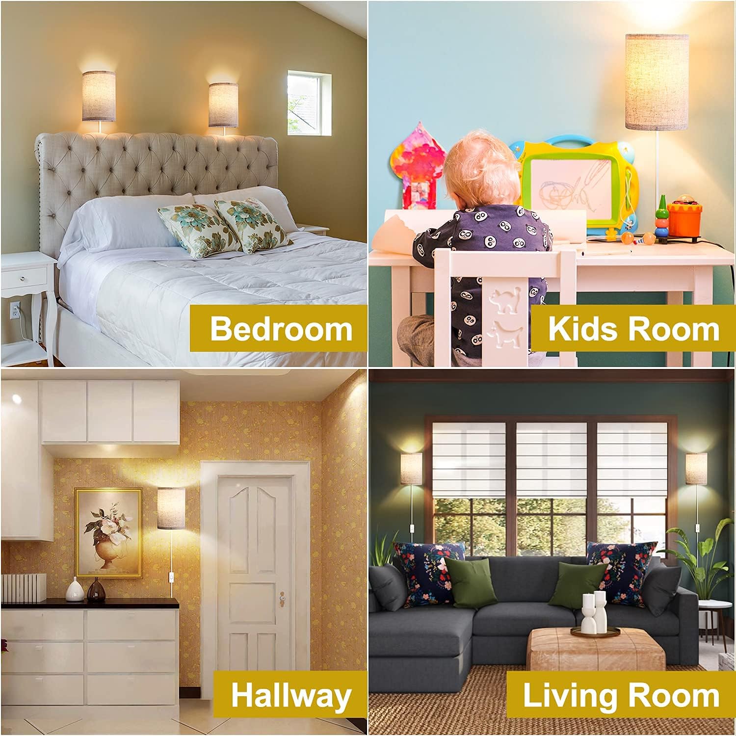 AVV Wall Sconces Set of Two, Wall Lamp Plug in with On/Off Switch, 2700K 4000K 5000K Selectable, Wall Lights for Bedroom, Living Room