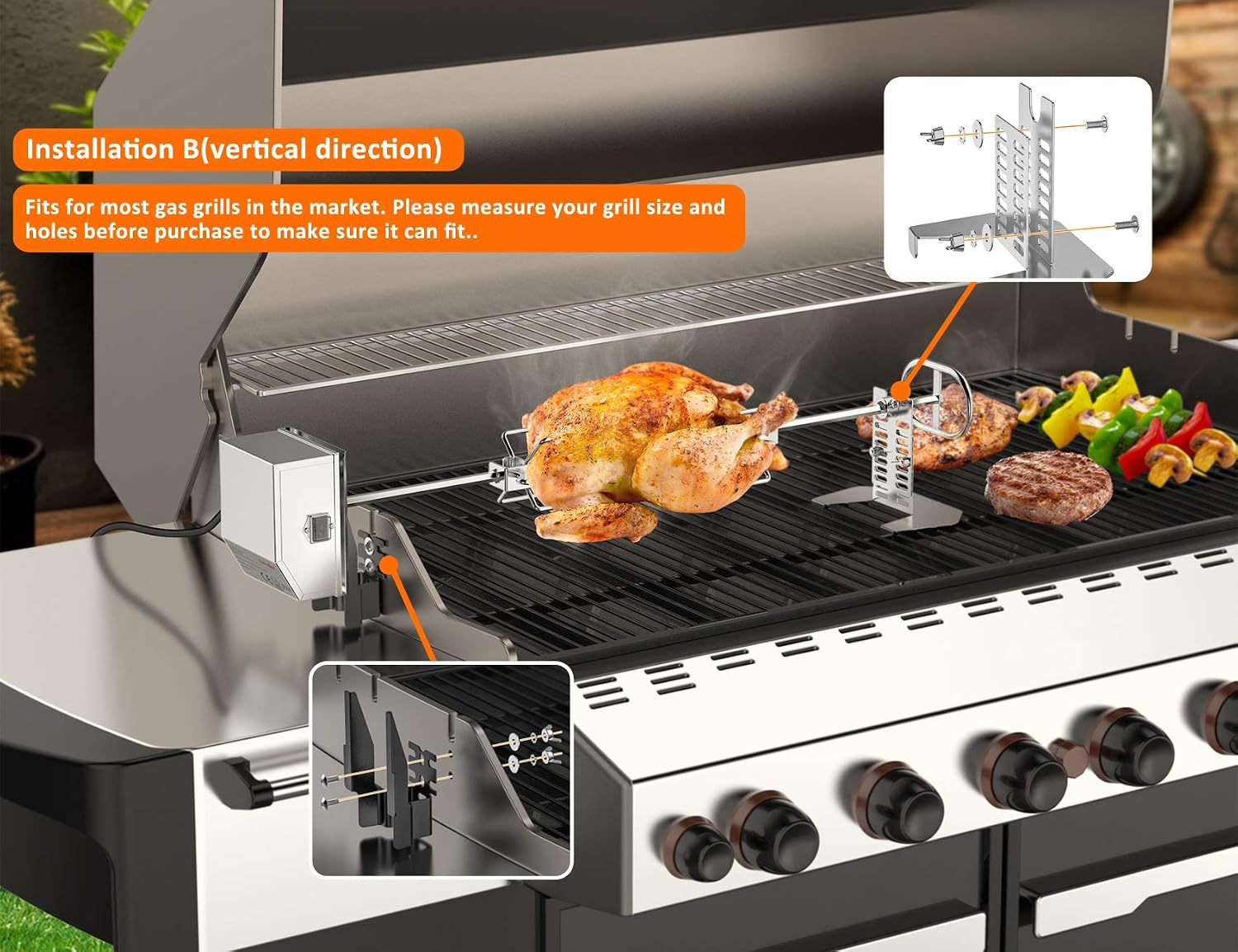 onlyfire Stainless Steel Grill Rotisserie Kit for Most Gas Grills