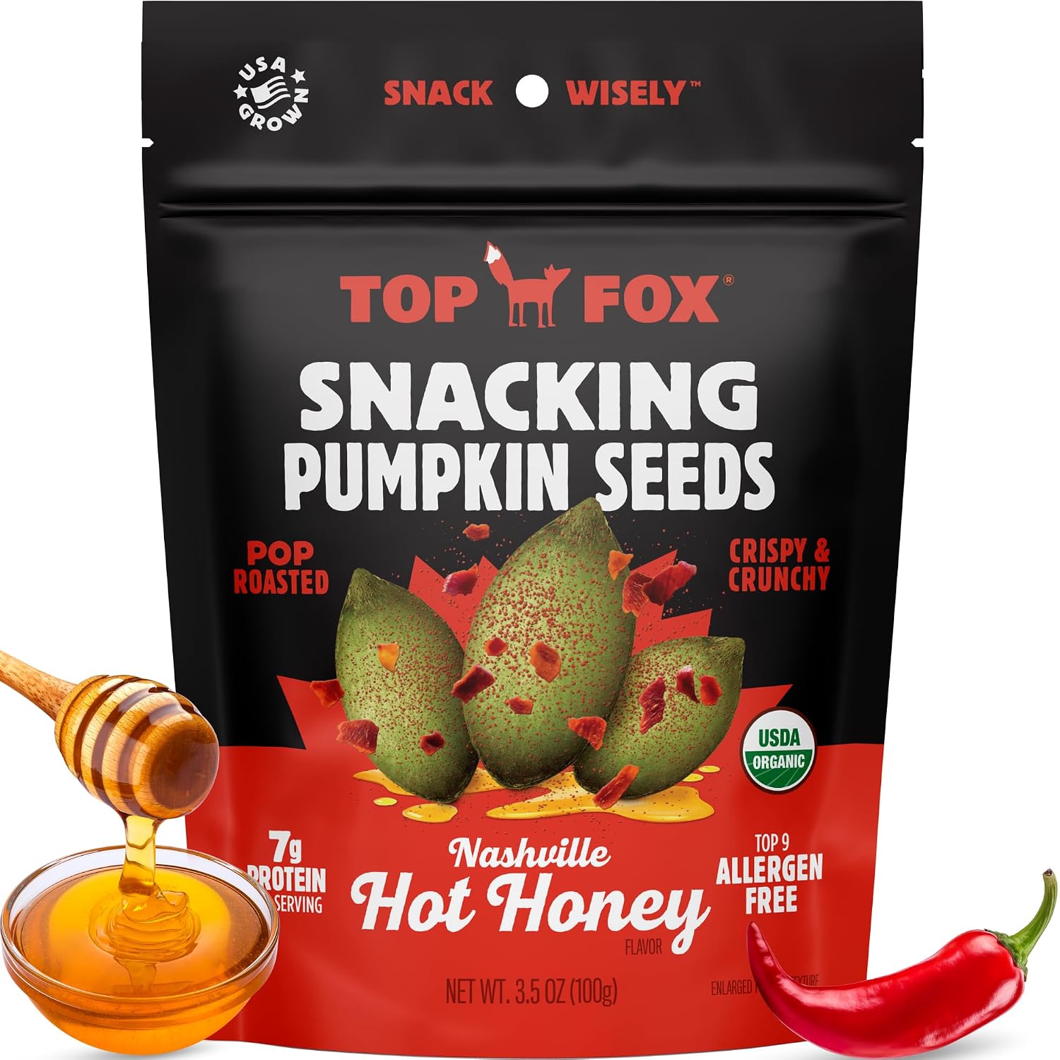 Top Fox Snacks - Organic Pop-Roasted Pumpkin Seeds | Healthy Protein Snacks - Gluten Free - Keto and Vegan Friendly (Himalayan Salt, 3.5 oz - 2 Pack)