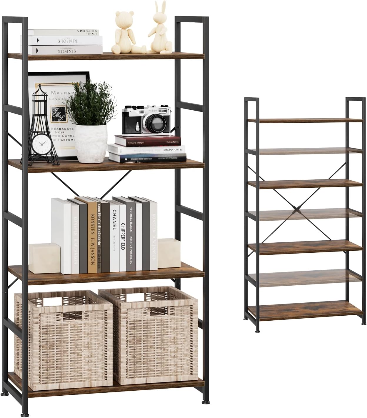 NUMENN 5 Tier Bookshelf, Tall Freestanding Open Storage Bookcase, Vintage
