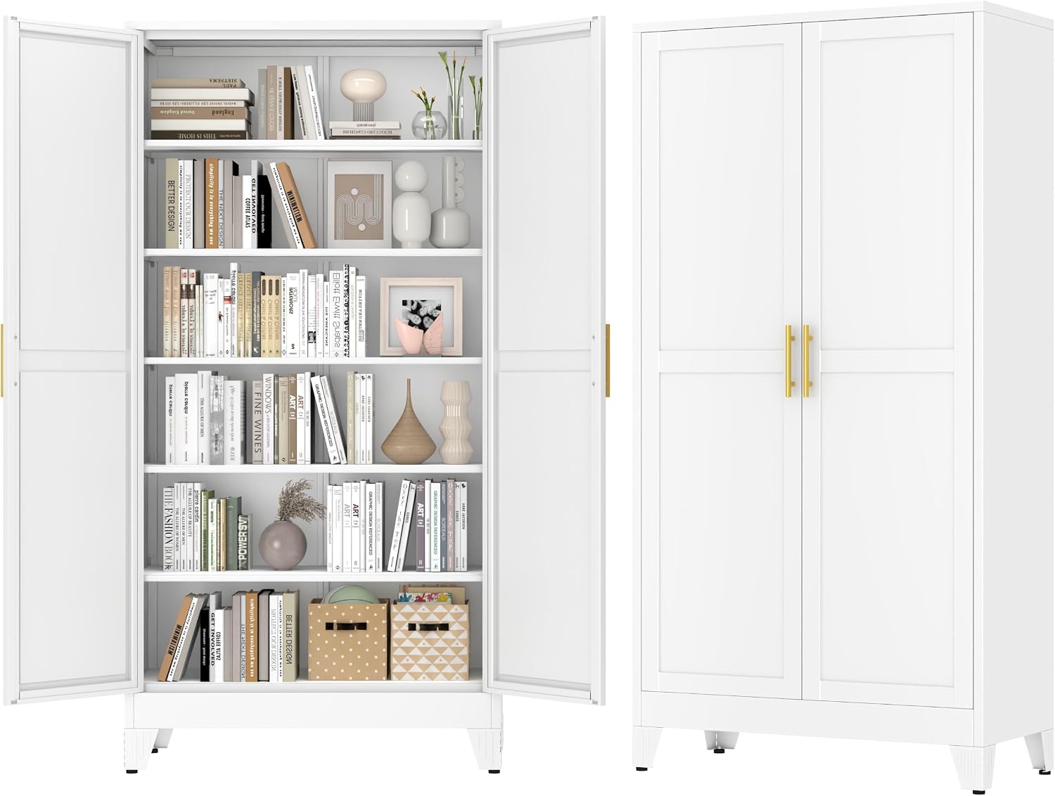 GAIOUS 75.2" Tall Metal Kitchen Pantry Storage Cabinets with 2 Door and 5 Adjustable Shelves, Cupboard for Kitchen, Dining Room, Living Room and Bathroom, White
