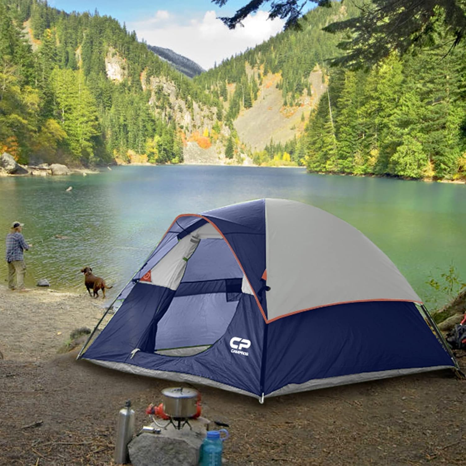 CAMPROS CP 3 Person Tent, Waterproof Dome Tents for Camping with Rainfly
