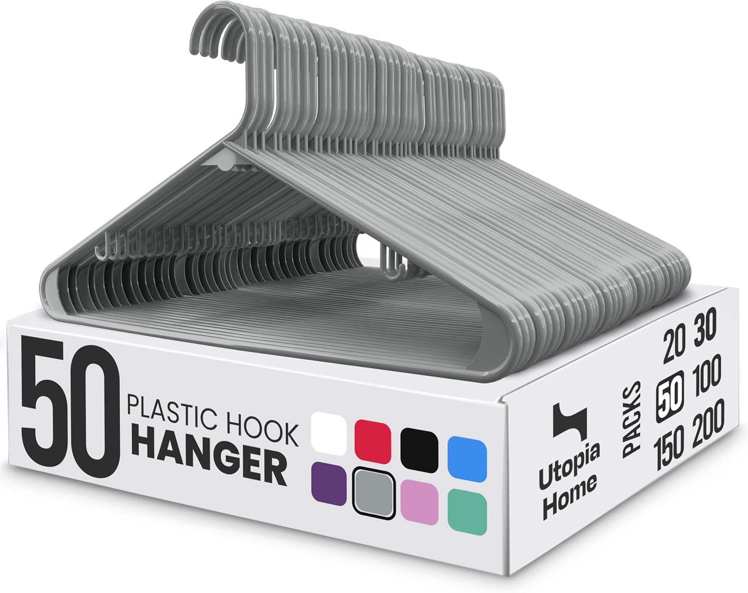 Utopia Home Plastic Hangers 50 Pack – Built-in Strap Hooks Black