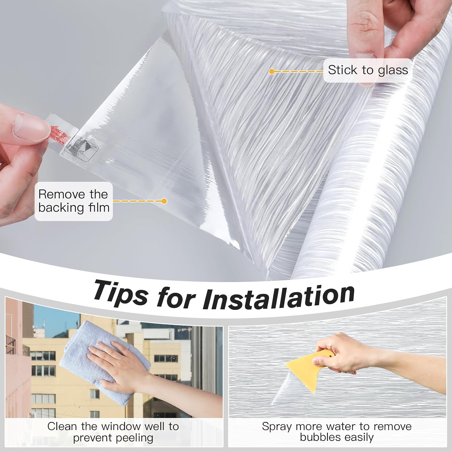 Haton Window Privacy Film, Frosted Stripe Non-Adhesive, 17.5" x 78.7"