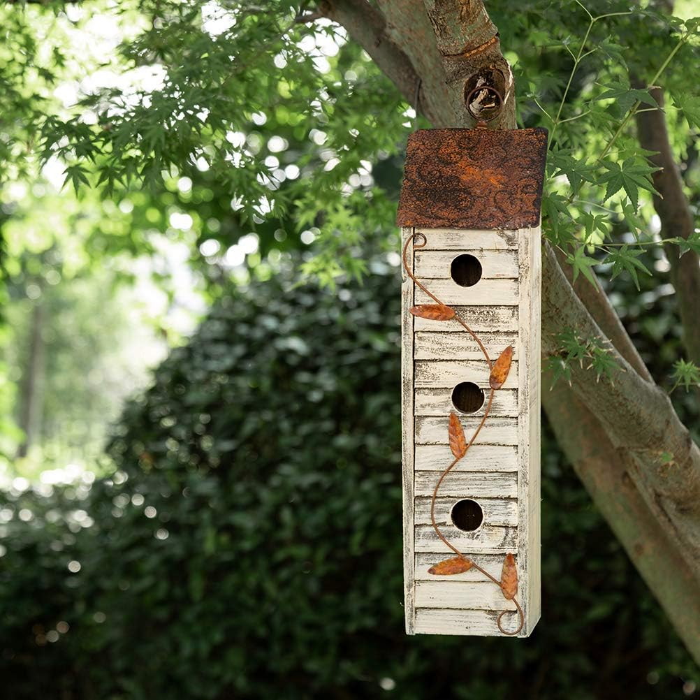 Glitzhome 14" H Hanging Distressed Wooden Church Birdhouse Garden Decor