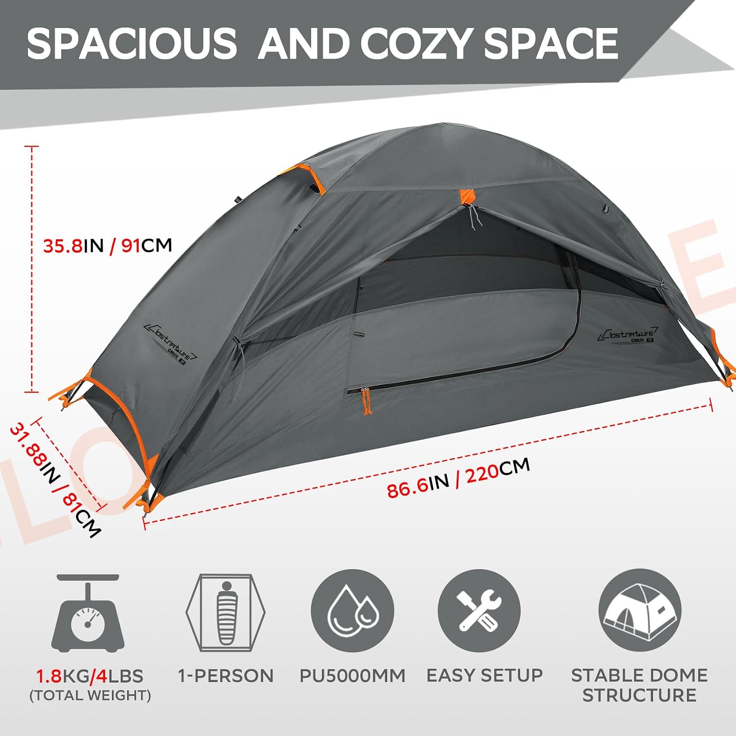 Clostnature 1/2/3/4 Person Lightweight Backpacking Tent, Easy Setup Tent