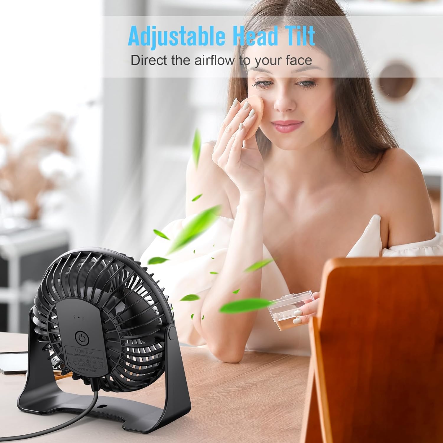 BESKAR USB Small Desk Fan, Portable Table Fans with 3 Speeds Strong Airflow