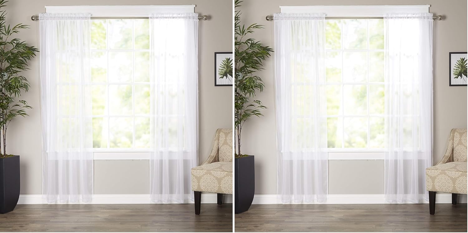 Elegant Comfort Luxury Sheer Curtains, Window Treatment Curtain Panels with Rod Pocket for Kitchen, Bedroom and Living Room (55 x 216-inches Long)