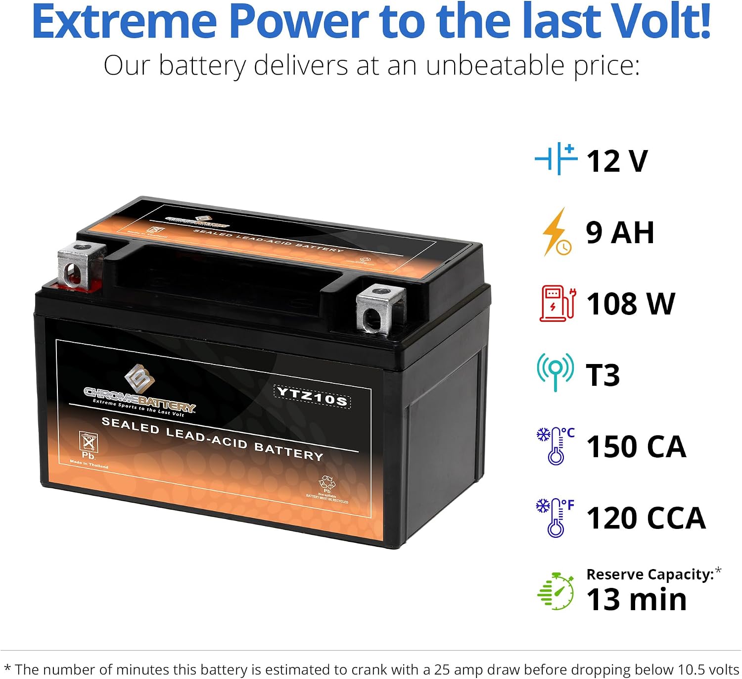 CB CHROMEBATTERY YTX30L-BS 12V 385 CCA AGM – Maintenance-Free 30Ah Battery for Harley, ATV, UTV, Snowmobile, Jet Ski – T3 Nut & Bolt Terminal – Fits Harley Touring, Polaris Sportsman 850