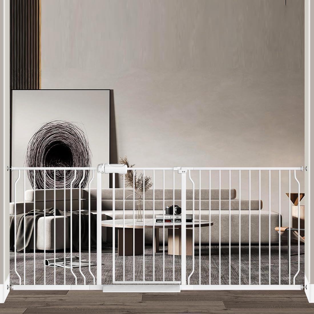 Fairy Baby Extra Wide Baby Gate for Doorways Auto Close Safety Gates for Bedroom, Fits 57.5 Inch to 62 Inch with Pressure Mounted Extention Kit, White | Pressure Mounted No Drill Pet Gate with Door, Heavy Duty Walk-Through Gate for Toddlers, Kids, Dogs,…