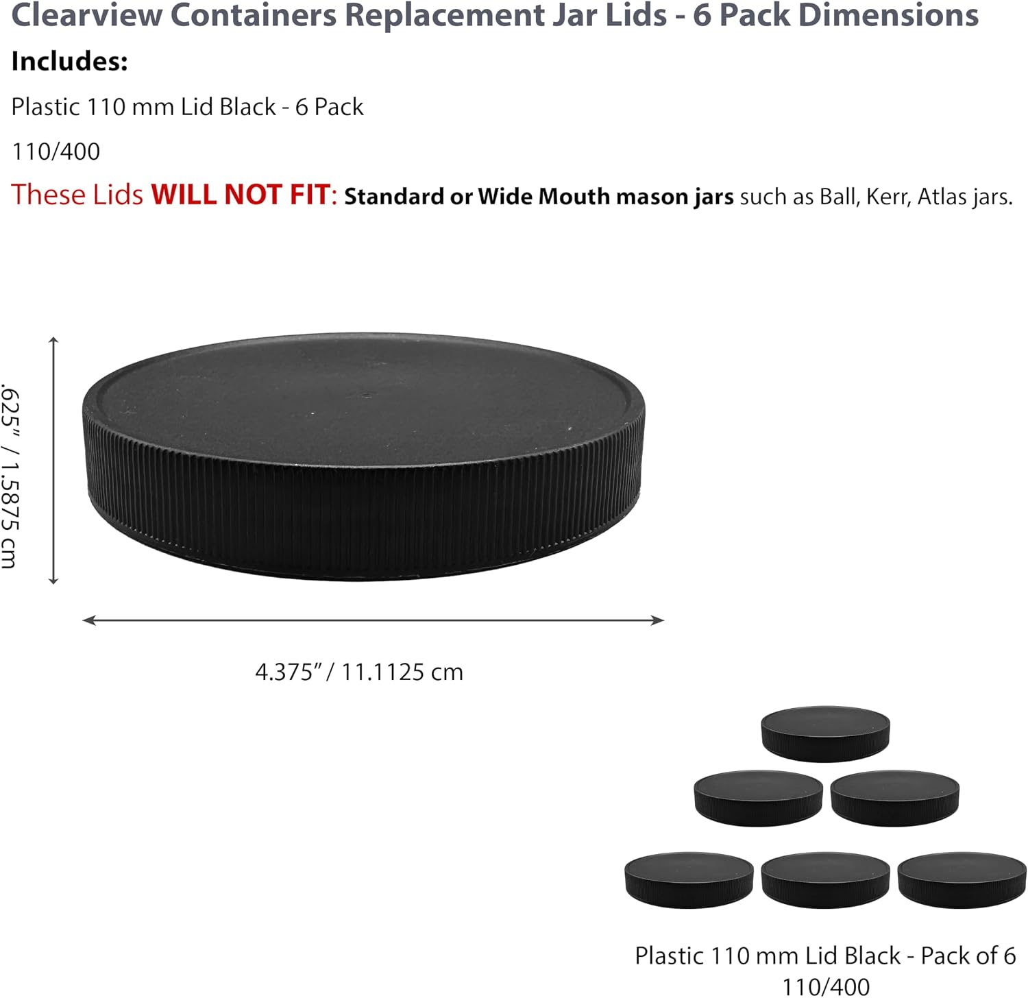 1 Pack - 128 oz (1 Gallon) Plastic Storage Jars with 110-400 Leak Proof Black Lids, Food Grade, BPA Free, Hand Wash Only (128oz, BLK, 1PK)