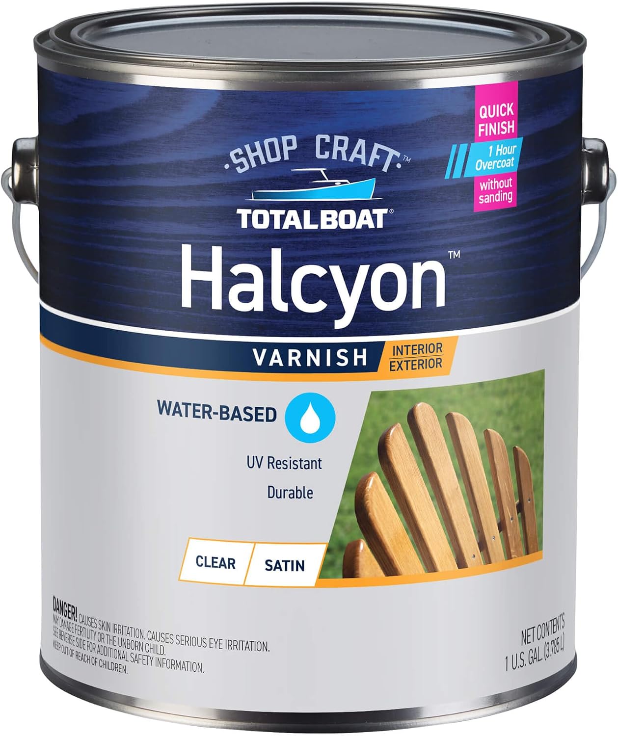 TotalBoat Halcyon Water-Based Marine Varnish for Wood - Clear Satin Quart