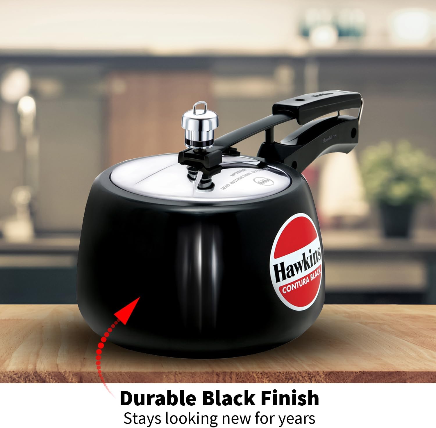 Hawkins 3.5 Litre Contura Black Pressure Cooker, Hard Anodised Inner Lid Cooker, Handi Cooker, Black (CB35)