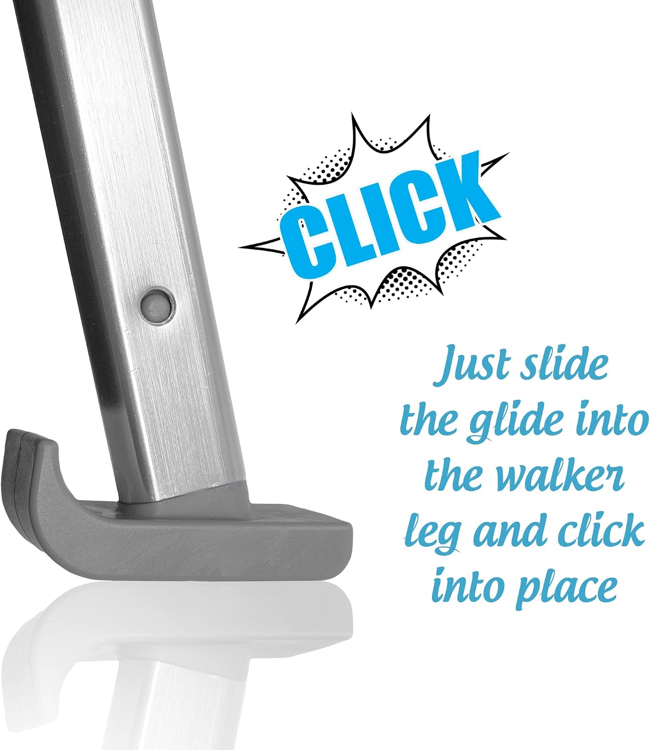 'Click & Go' Ski Glides for Stander EZ Fold-N-Go Travel Walker and Able Life Space Saver Walker (Gray)