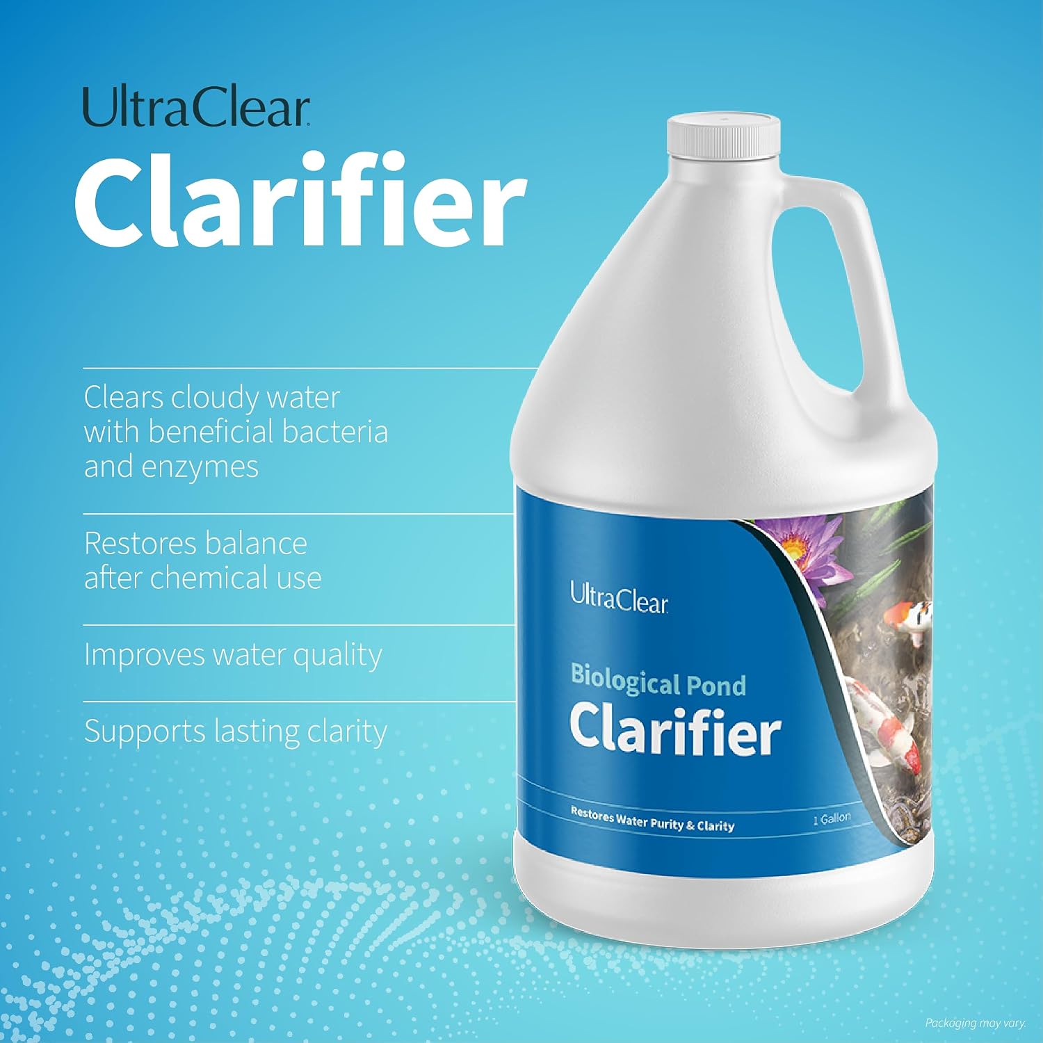 Pond Clarifier for Outdoor Ponds - Treats up to 80,000 Gallons - Concentrated Live Beneficial Bacteria - - Clears Cloudy Pond Water - Safe for Fish, Plants, Pets and People