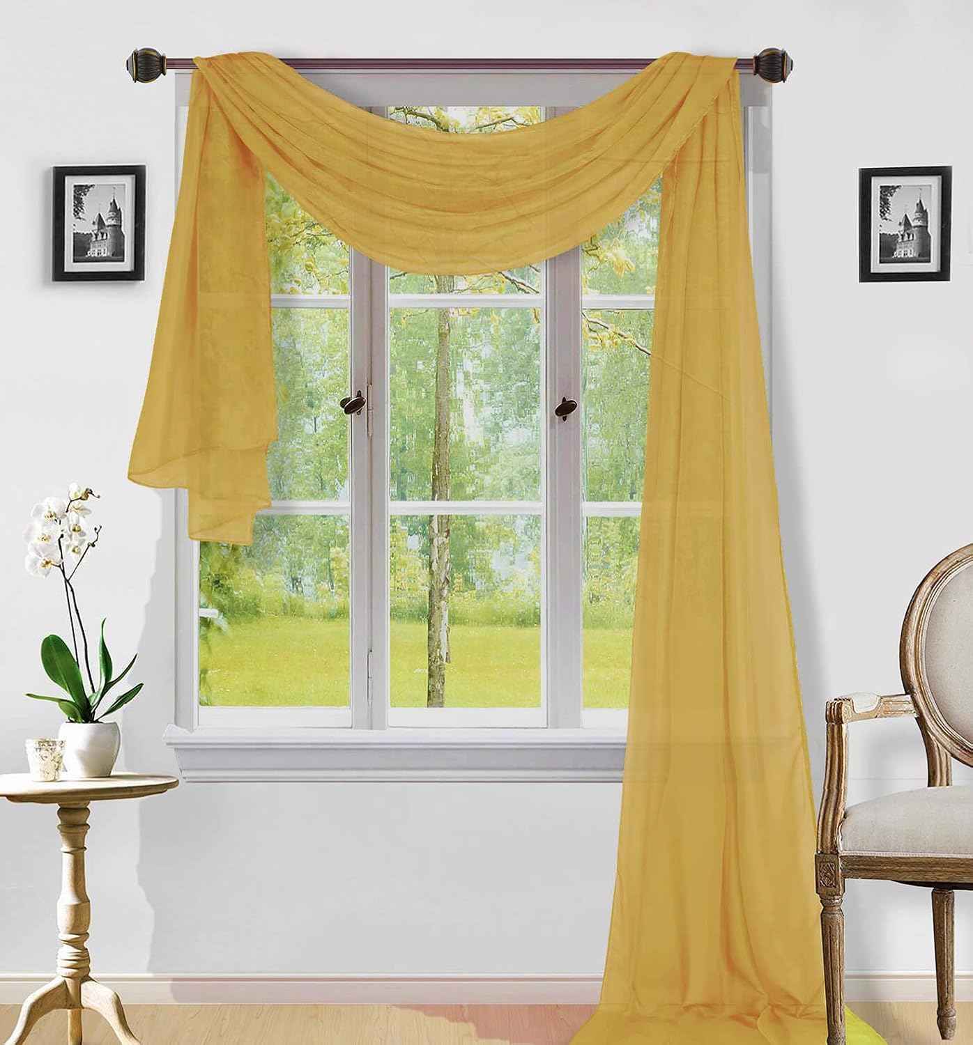 Sapphire Home Window Scarf Valance Curtains - Extra Long Sheer Valances for Windows - Voile Swag Curtains for Living Room, Kitchen, and Bedroom Decor