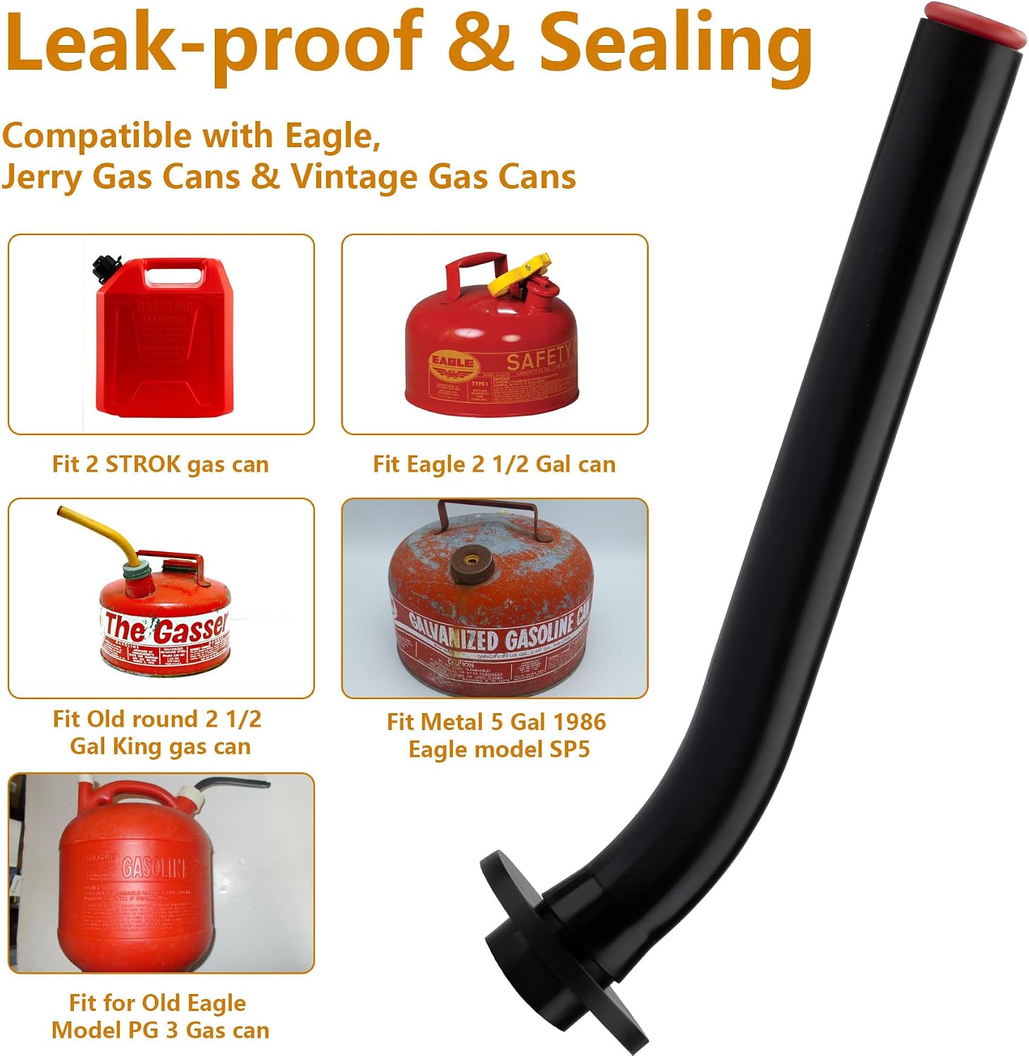 1-Pack No Cap Gas Can Spout with Rubber Stopper Compatible with Eagle and Jerry Cans 1.5, Missing Cap Gas Can Replacement Spouts